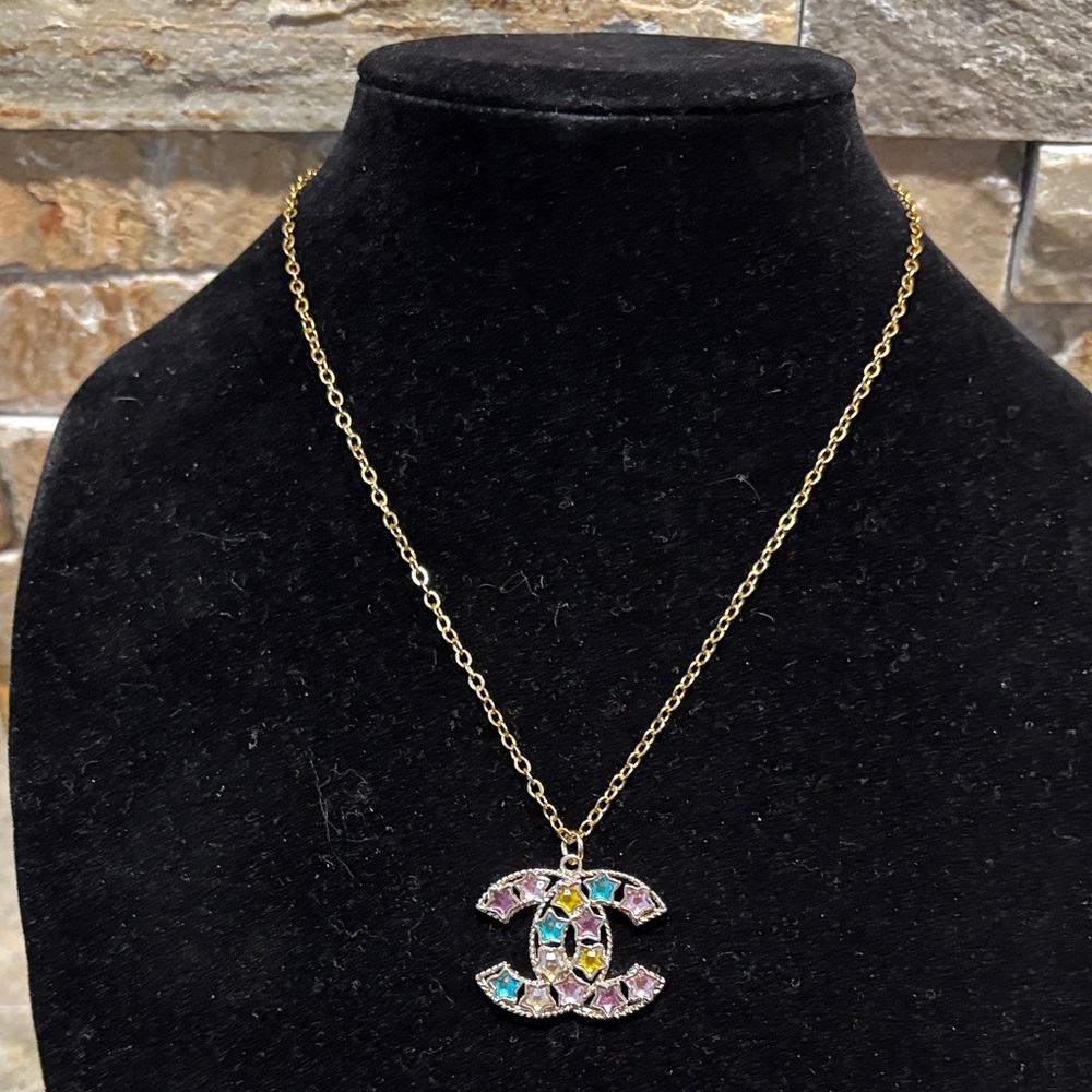 Gold Necklace with Multicolor CC Star Pendant